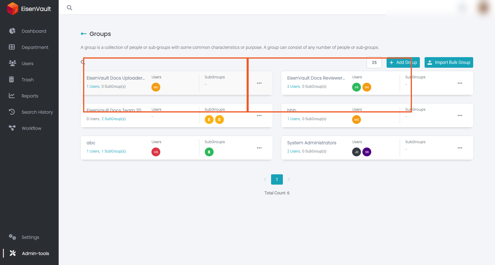 Groups page with two sample groups highlighted that a user can belong to at the same time