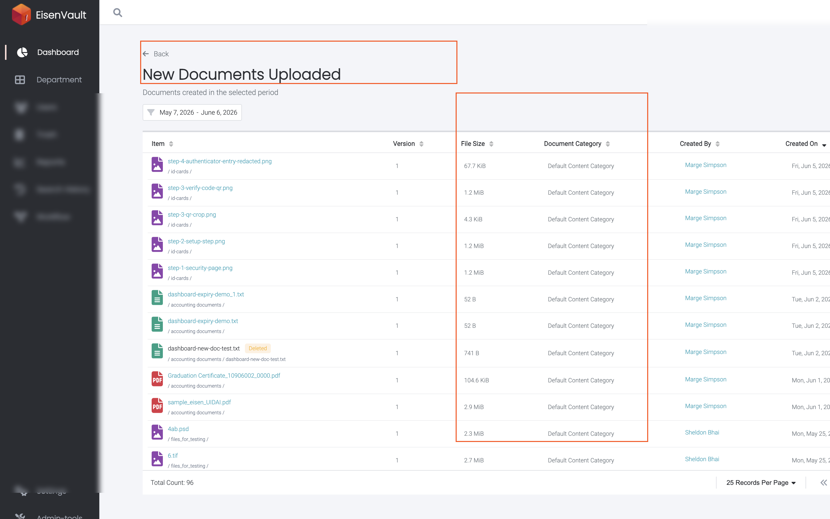 Administrator New Documents Uploaded list