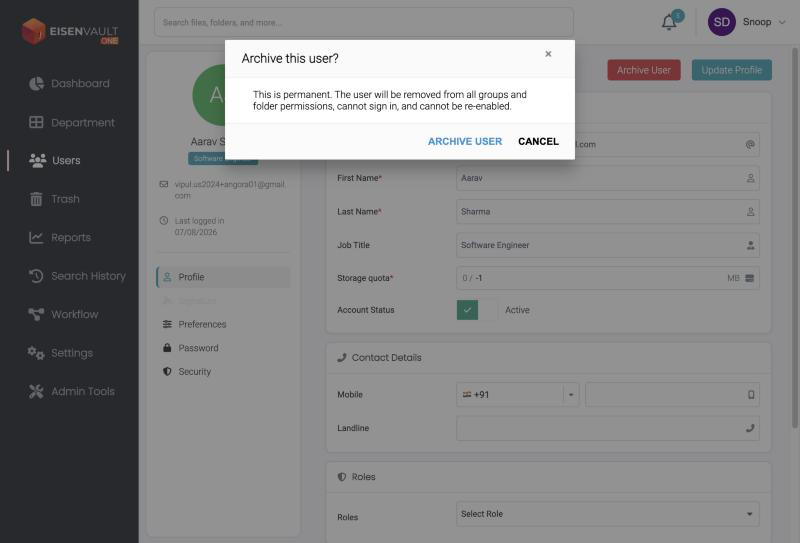 Archive this user confirmation dialog