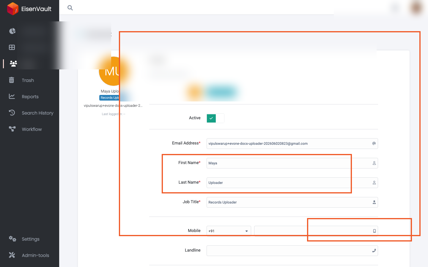 Edit Profile form showing role assignment area and Update Profile action