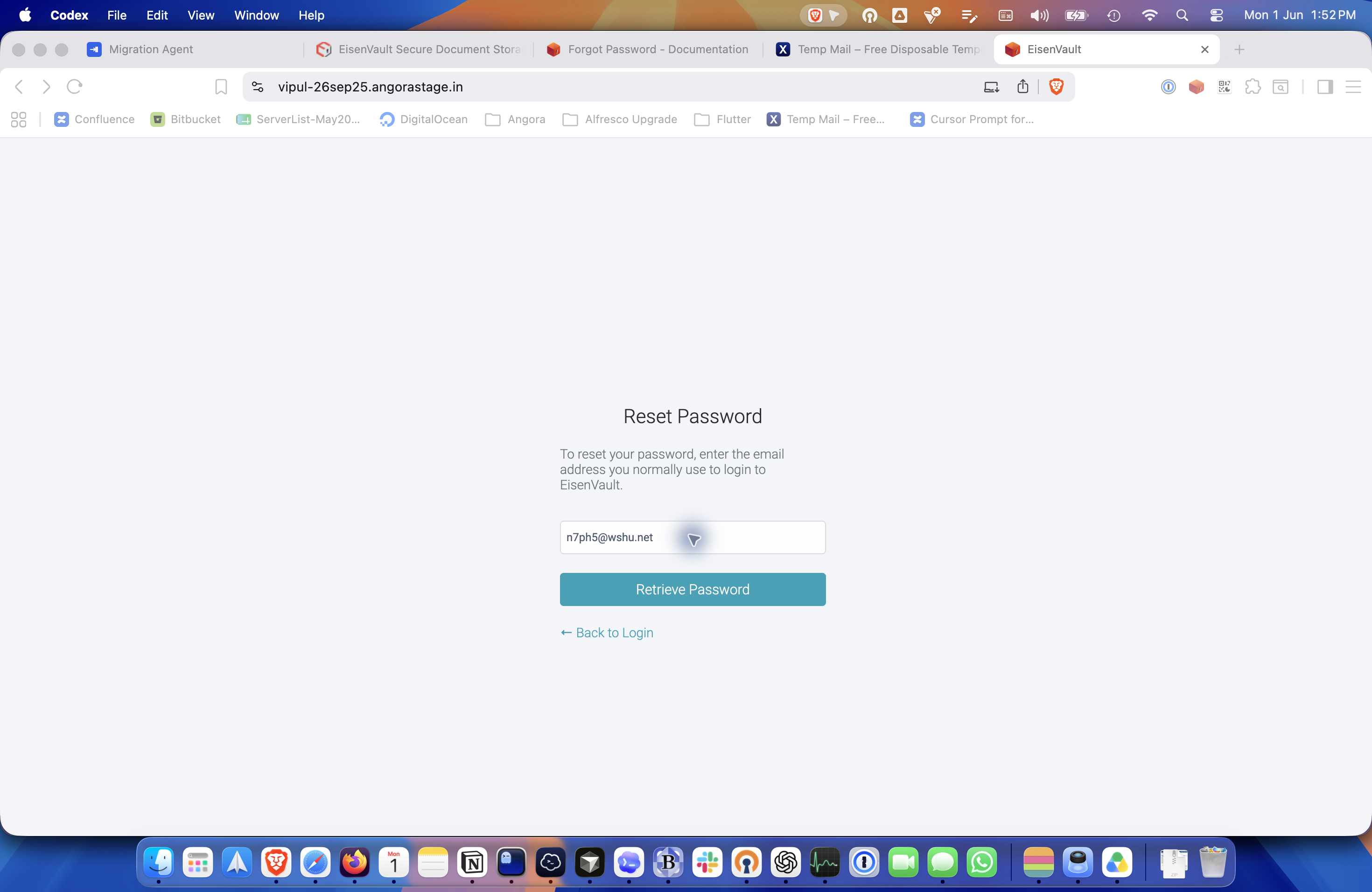 Forgot password form with the account email entered