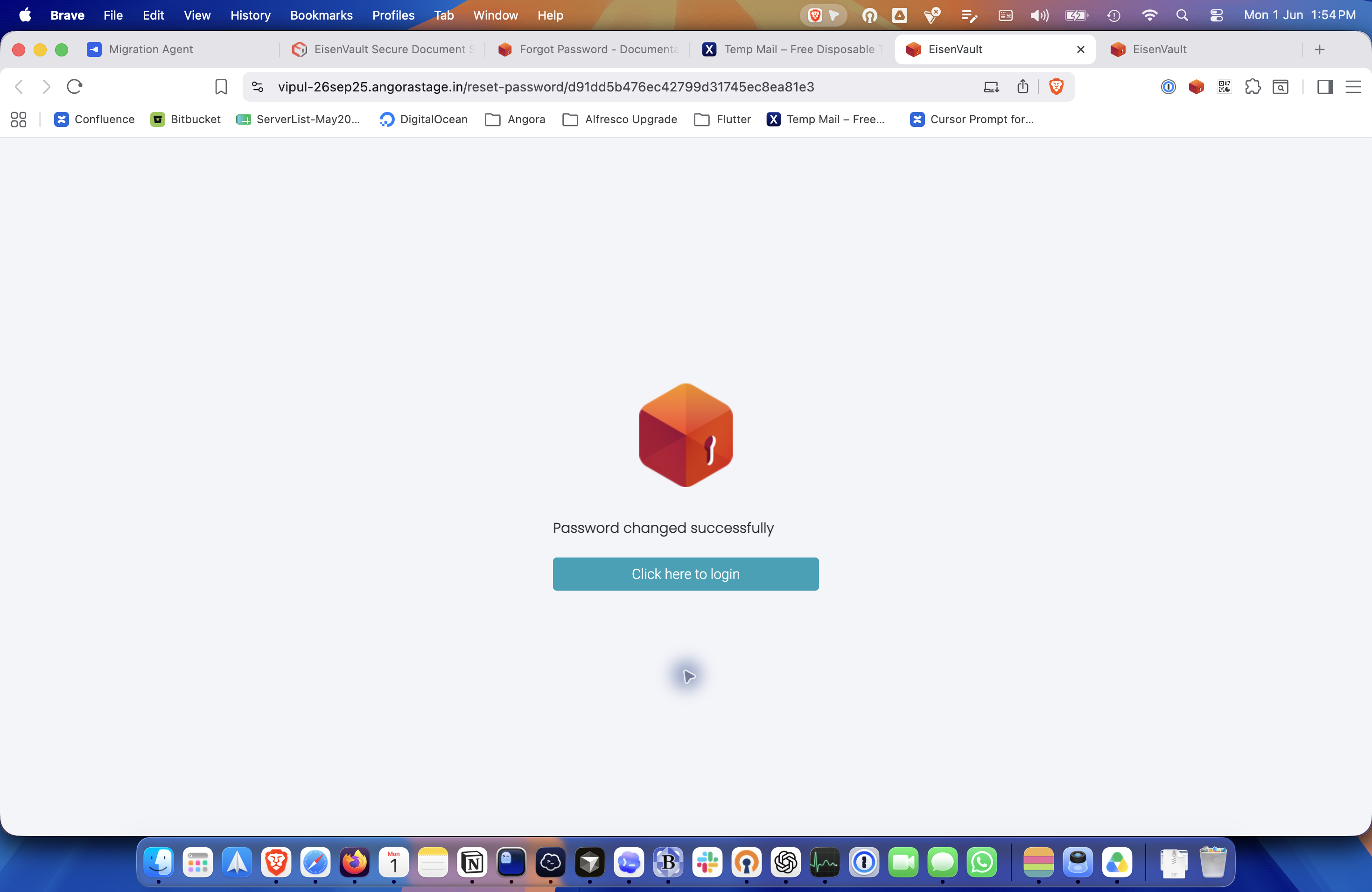 Password changed successfully confirmation page