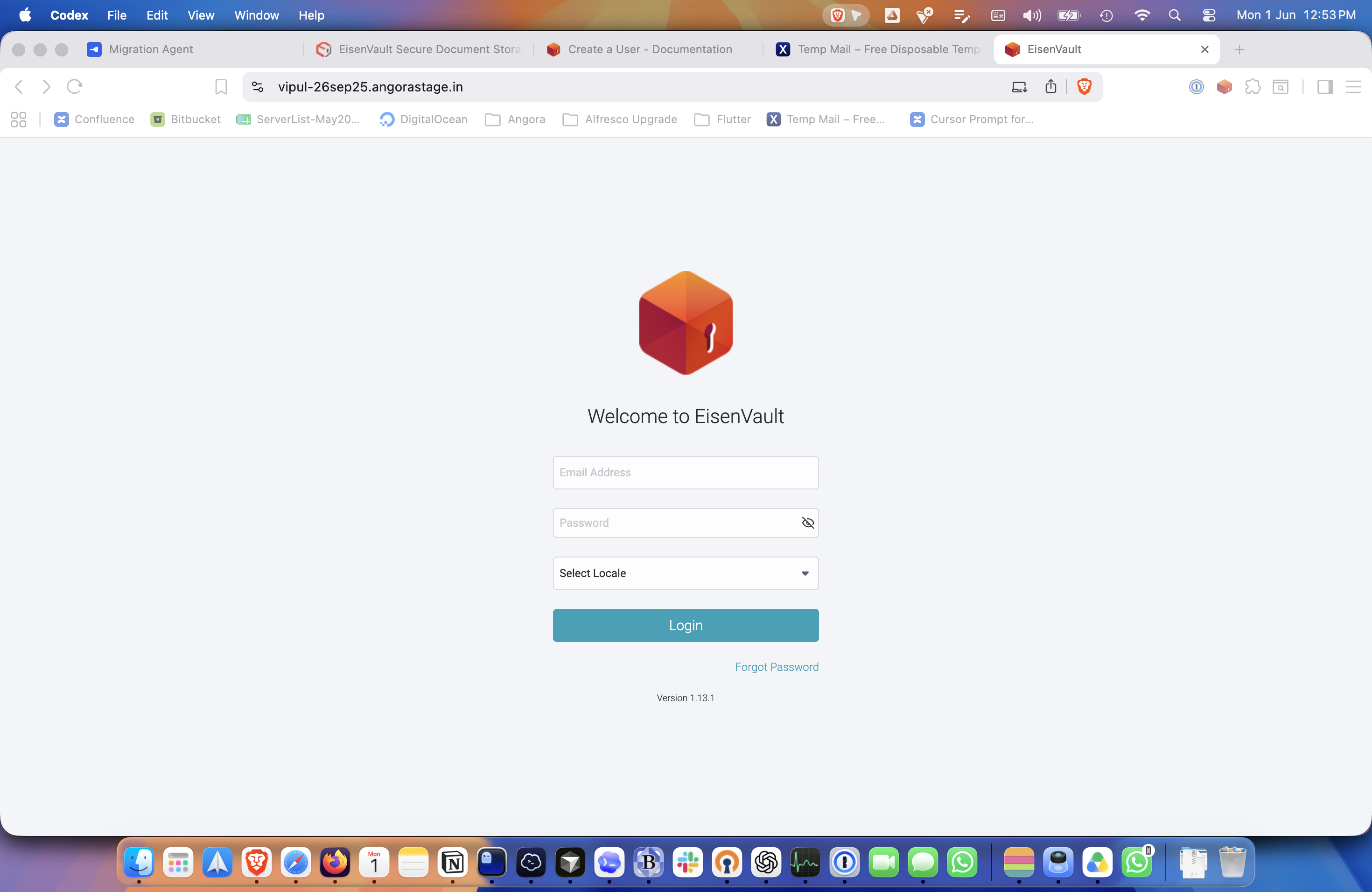 Login page before entering credentials