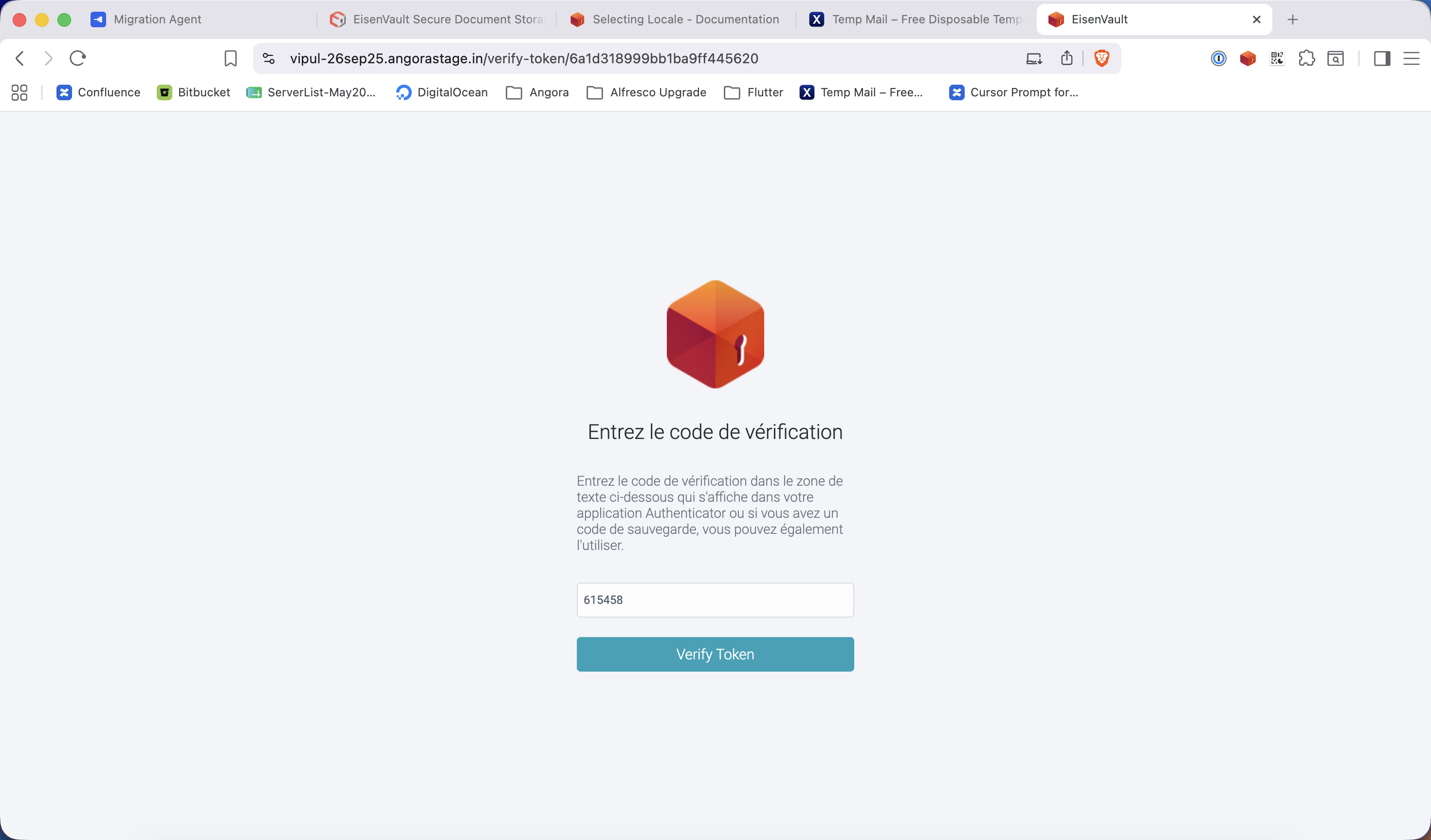 Two-factor verification screen after signing in with French selected