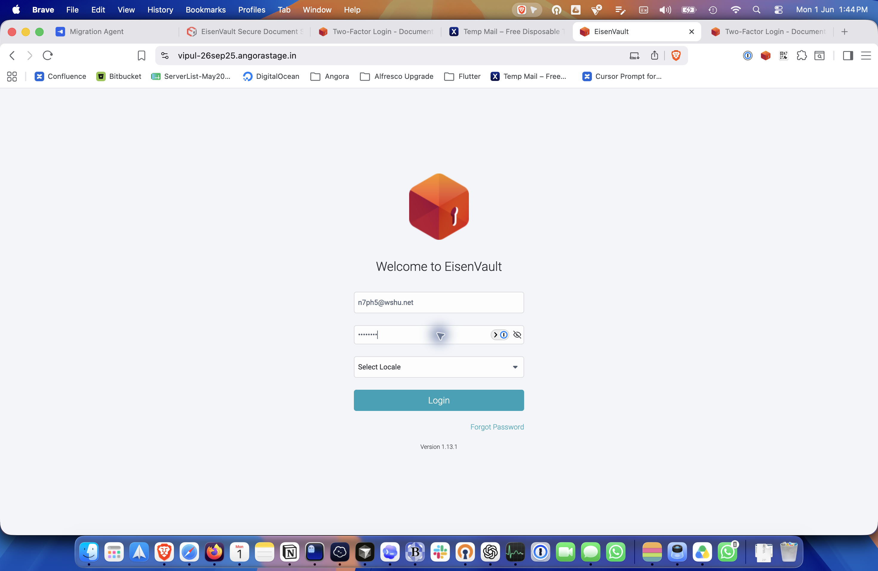 Login form with username and password entered