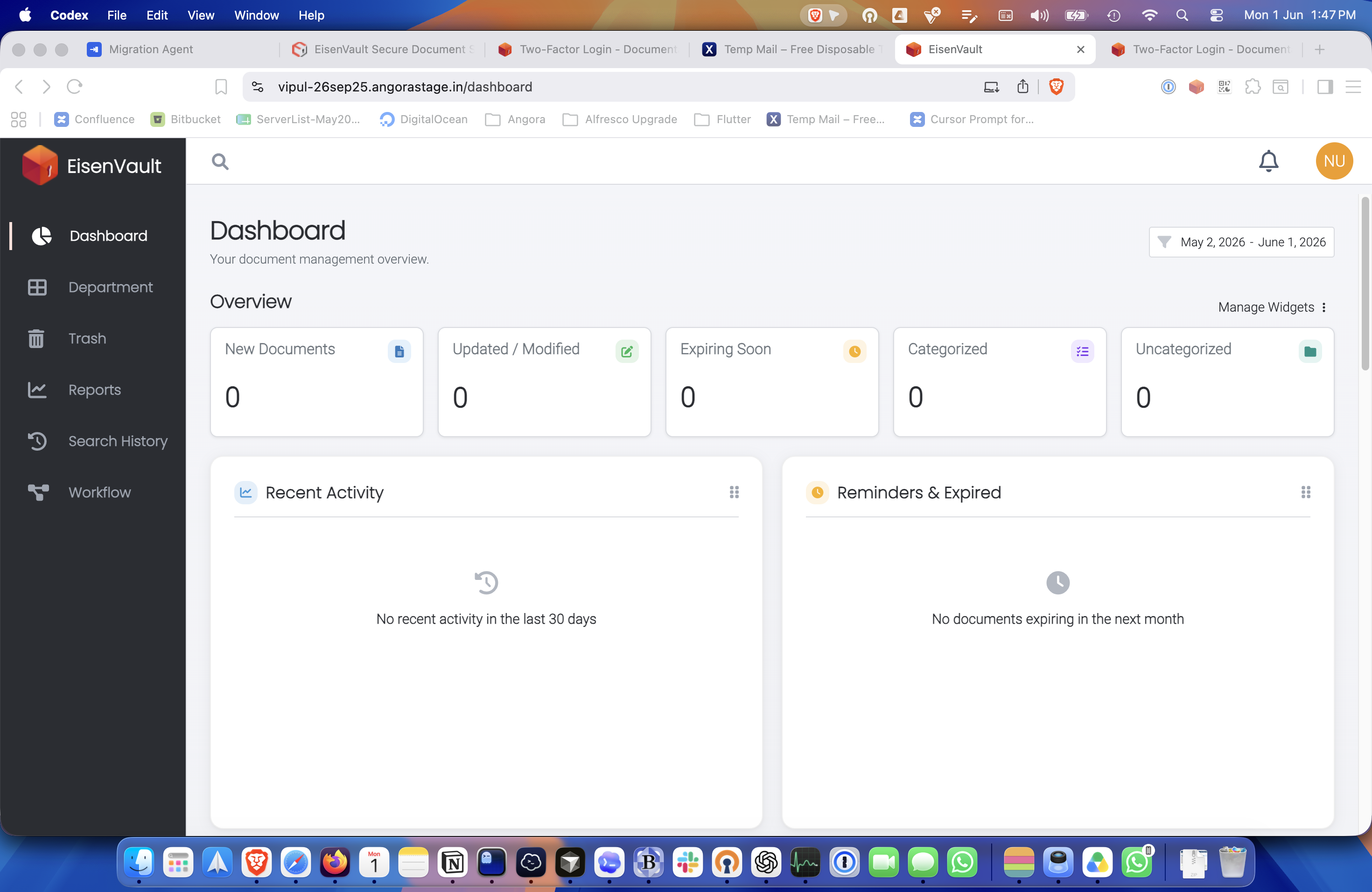 Dashboard shown after a successful two-factor login