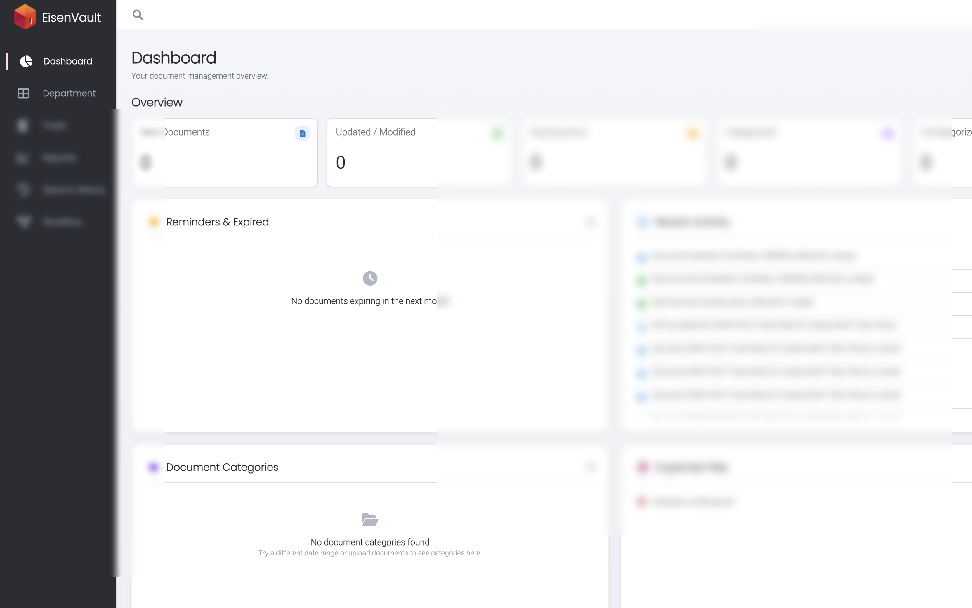 Dashboard with Today selected and New Documents count before upload
