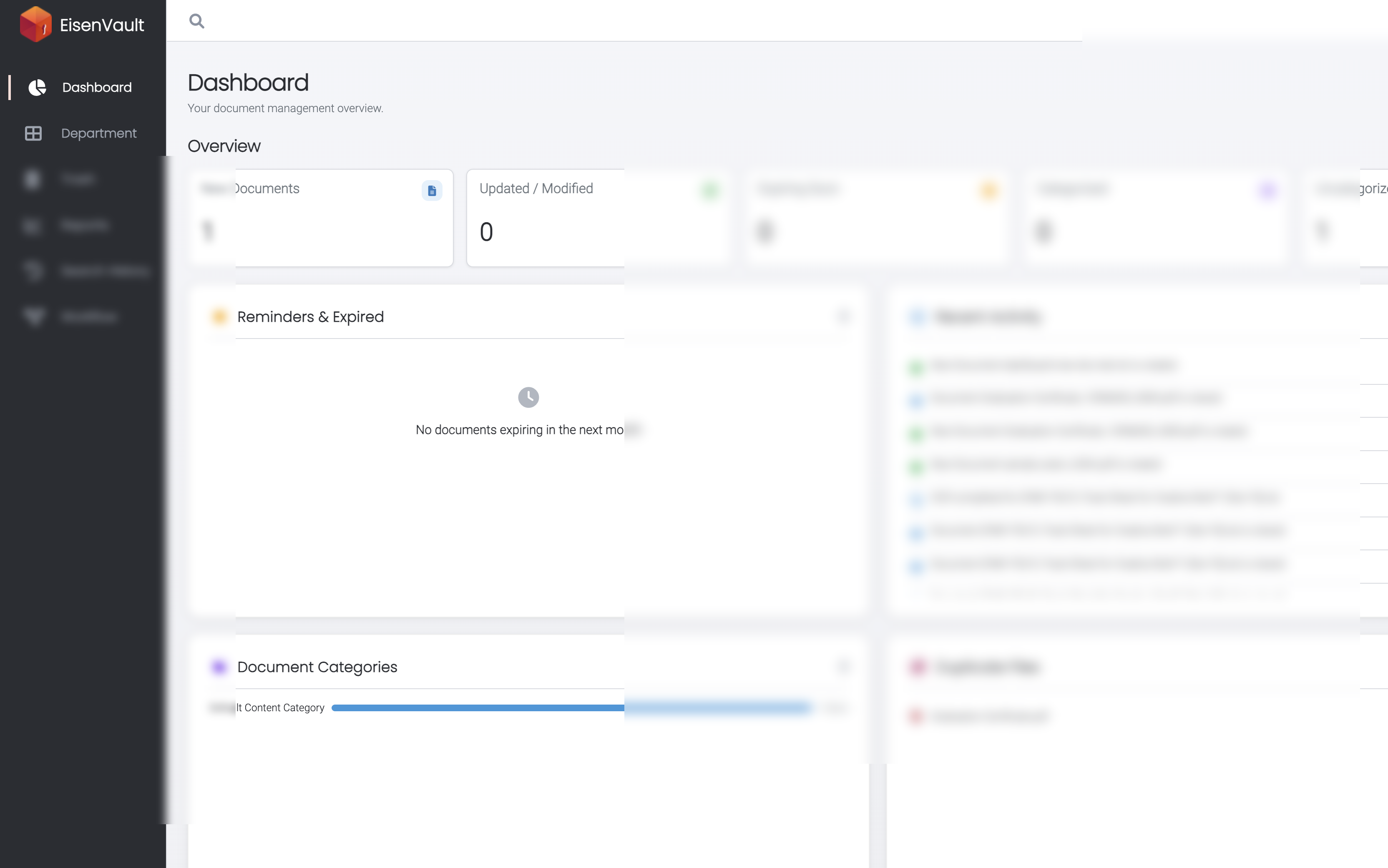 Dashboard after upload with updated New Documents count