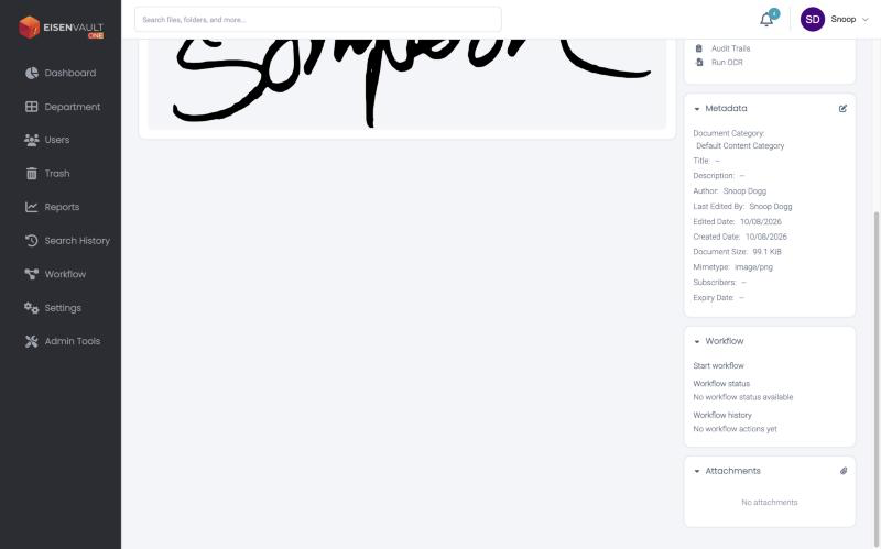 Attachments panel on the file preview page