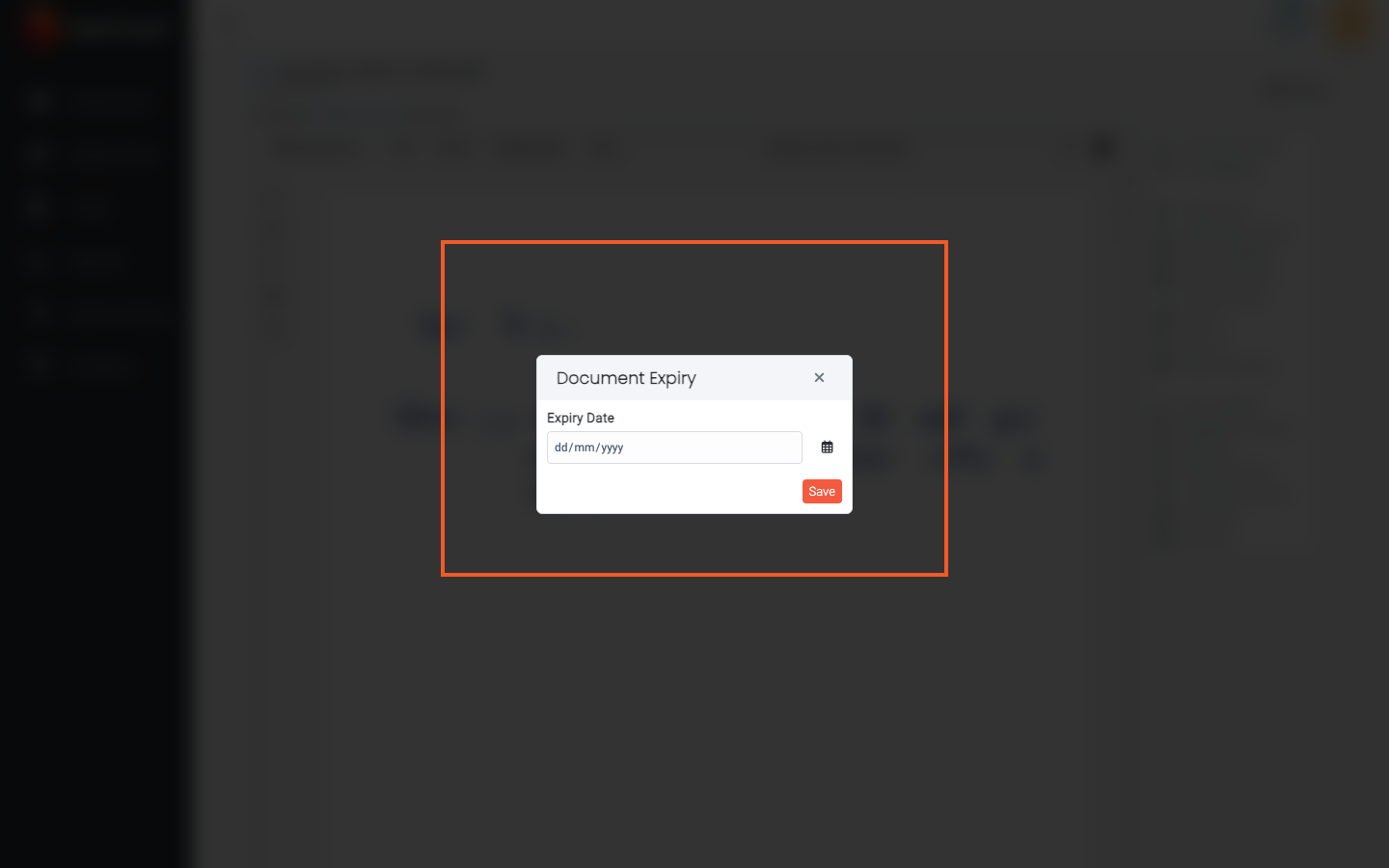 Document Expiry window with Expiry Date field