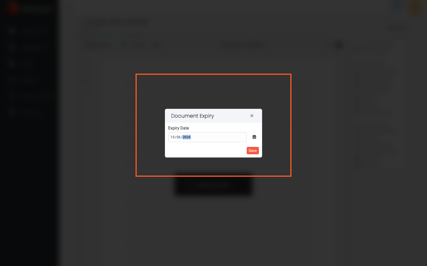 Document Expiry window with Expiry Date filled in