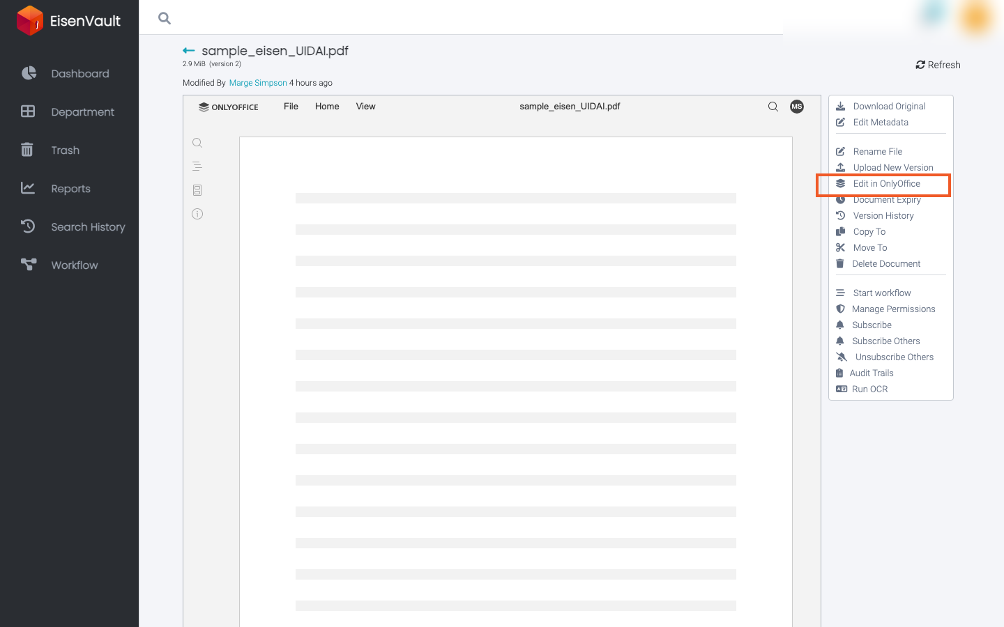 Preview actions panel with Edit in OnlyOffice highlighted