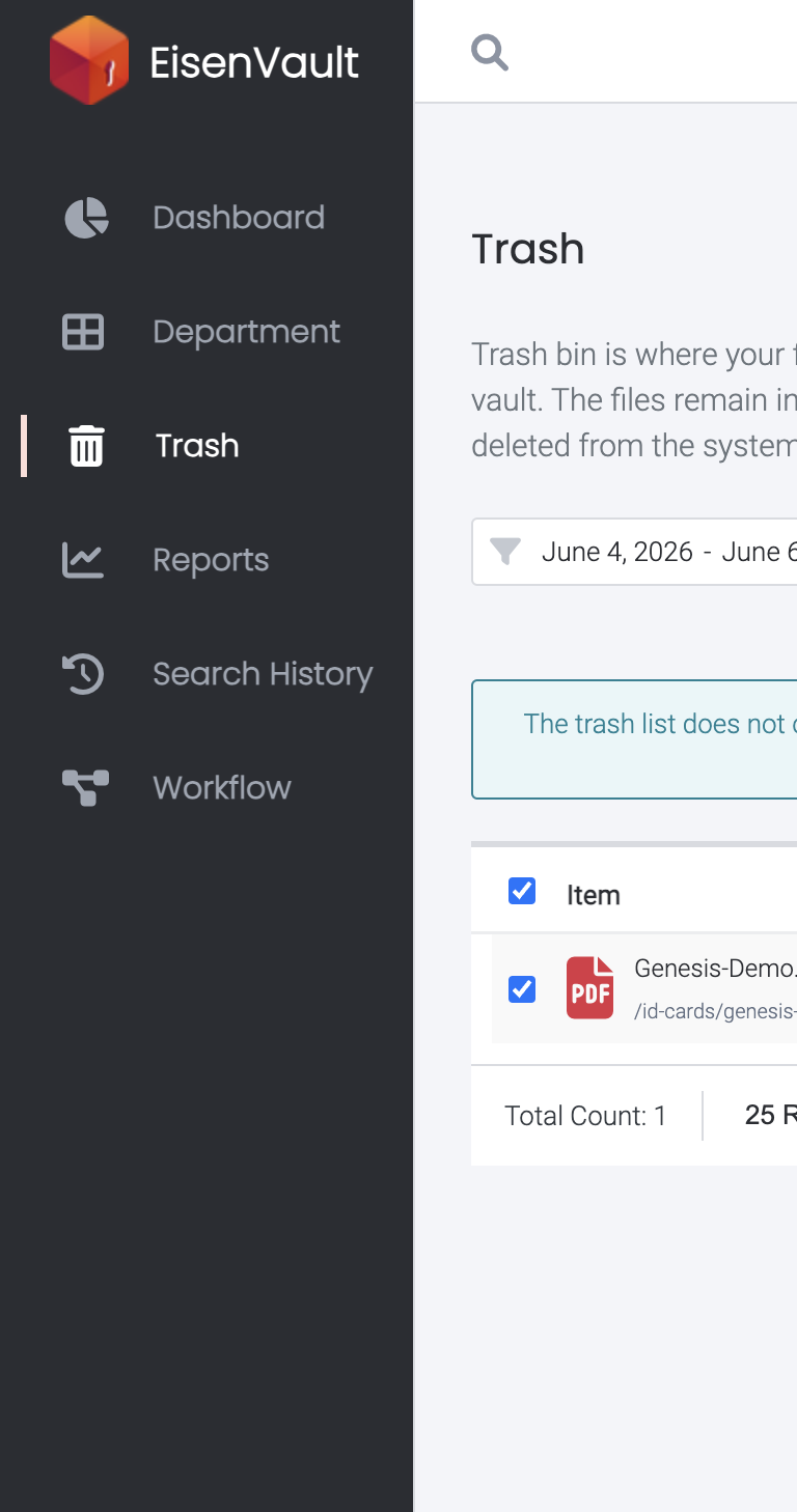 Trash item selected with restore action available