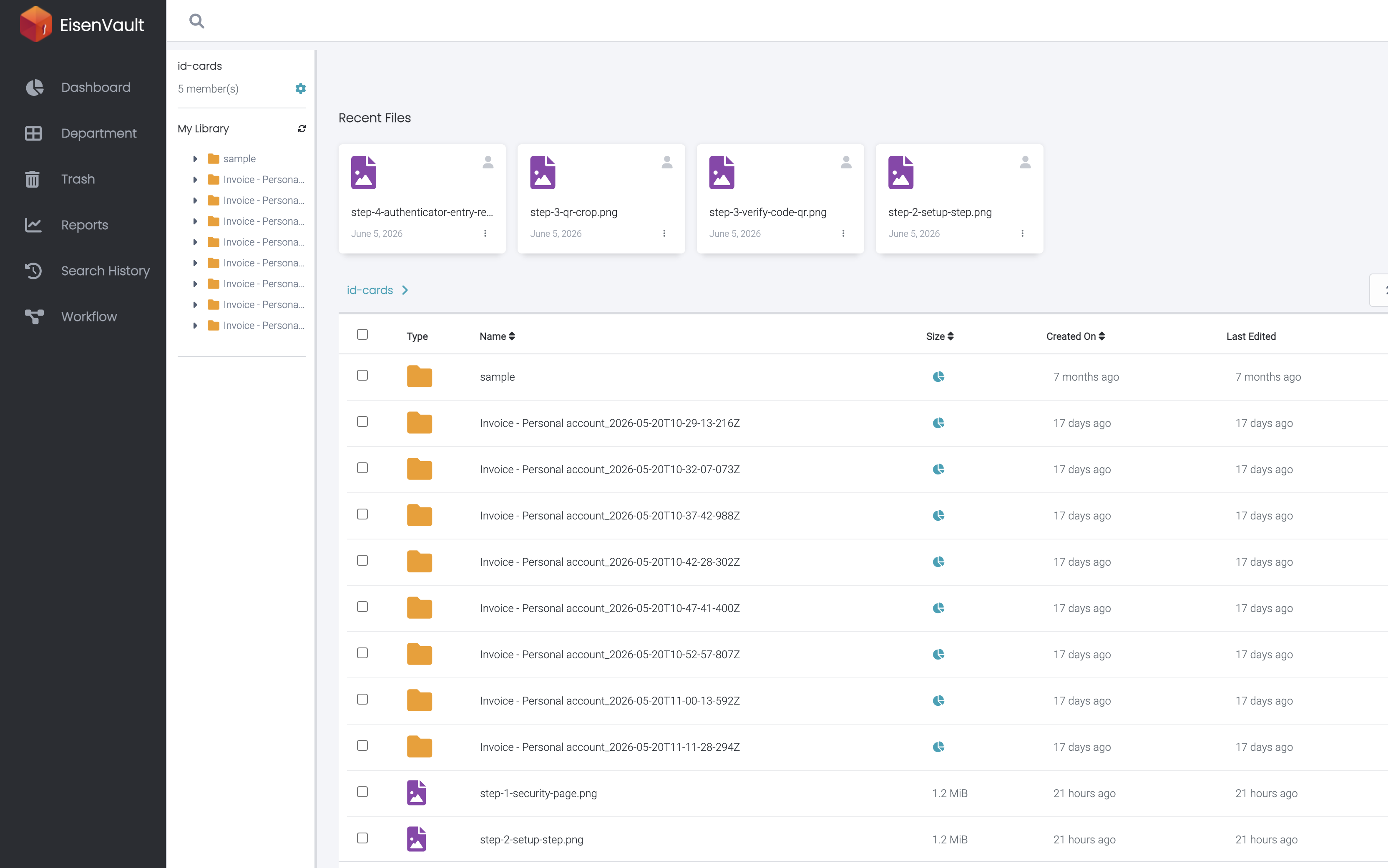 Document library with sortable column headers
