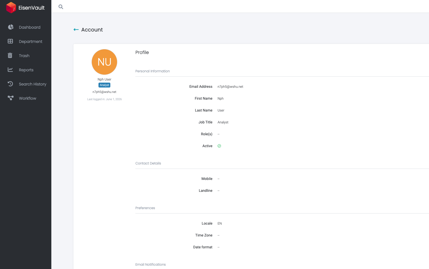Read-only profile view in the account area