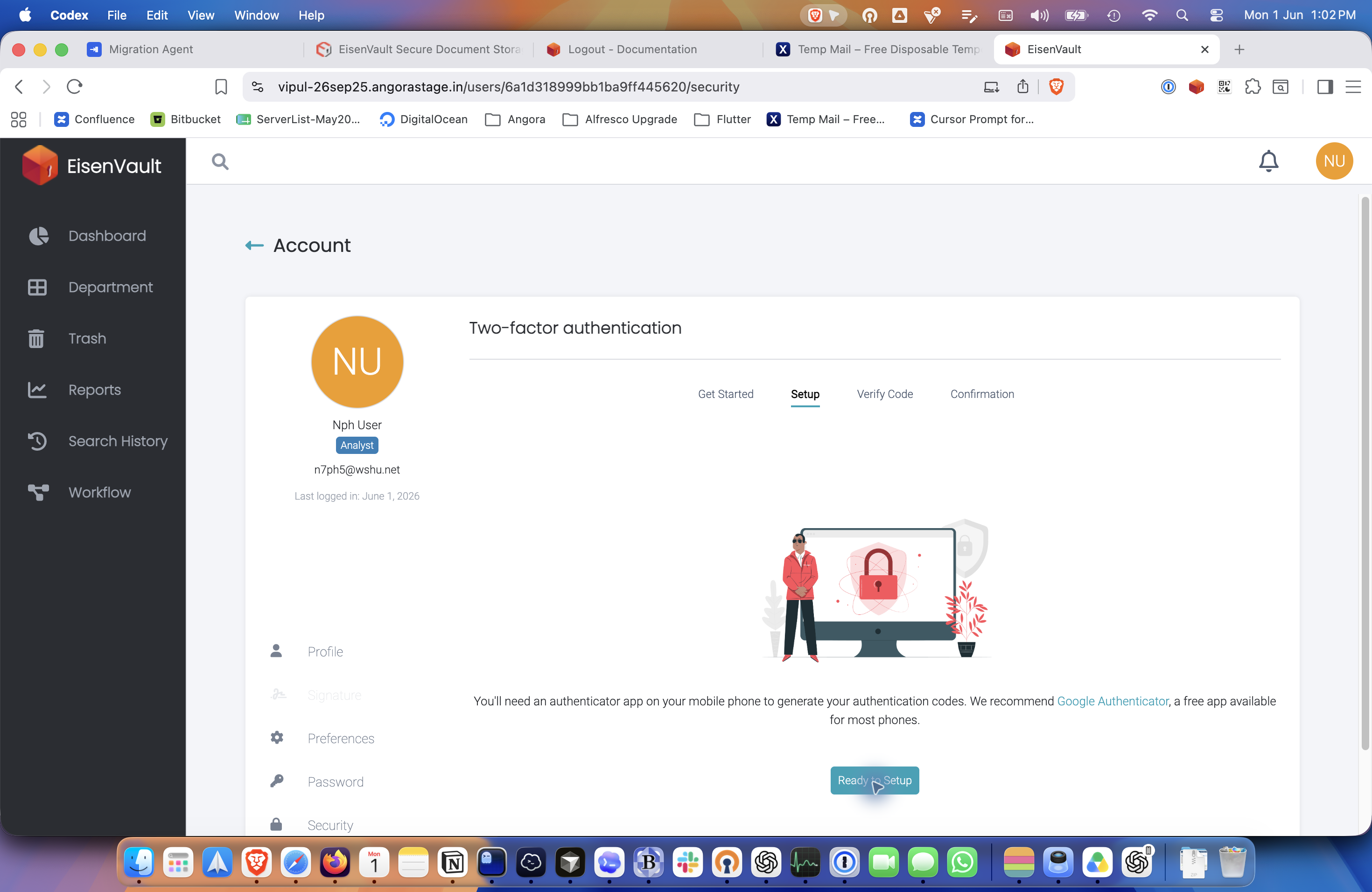Two-factor authentication setup step