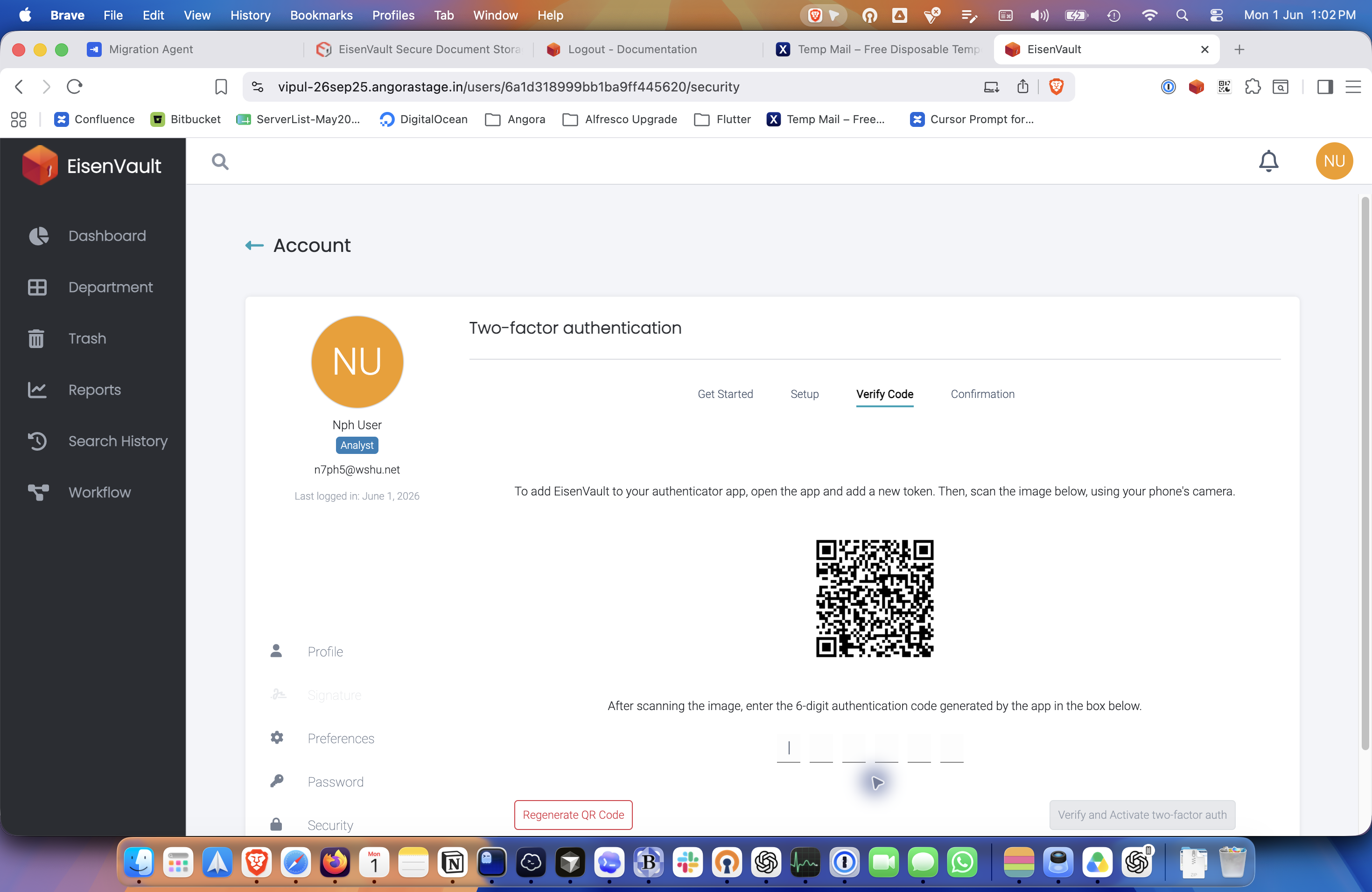 QR code shown during two-factor authentication setup