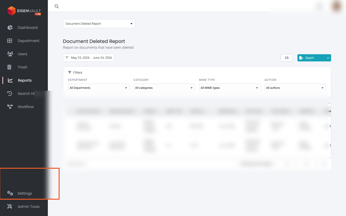 Reports entry in the left navigation highlighted