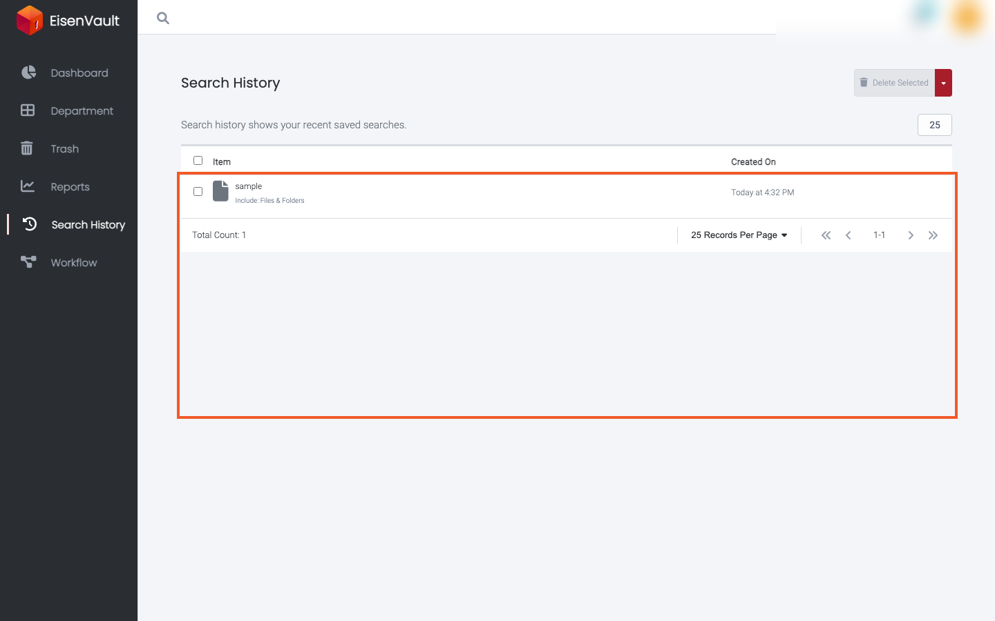 Search History list with a saved search