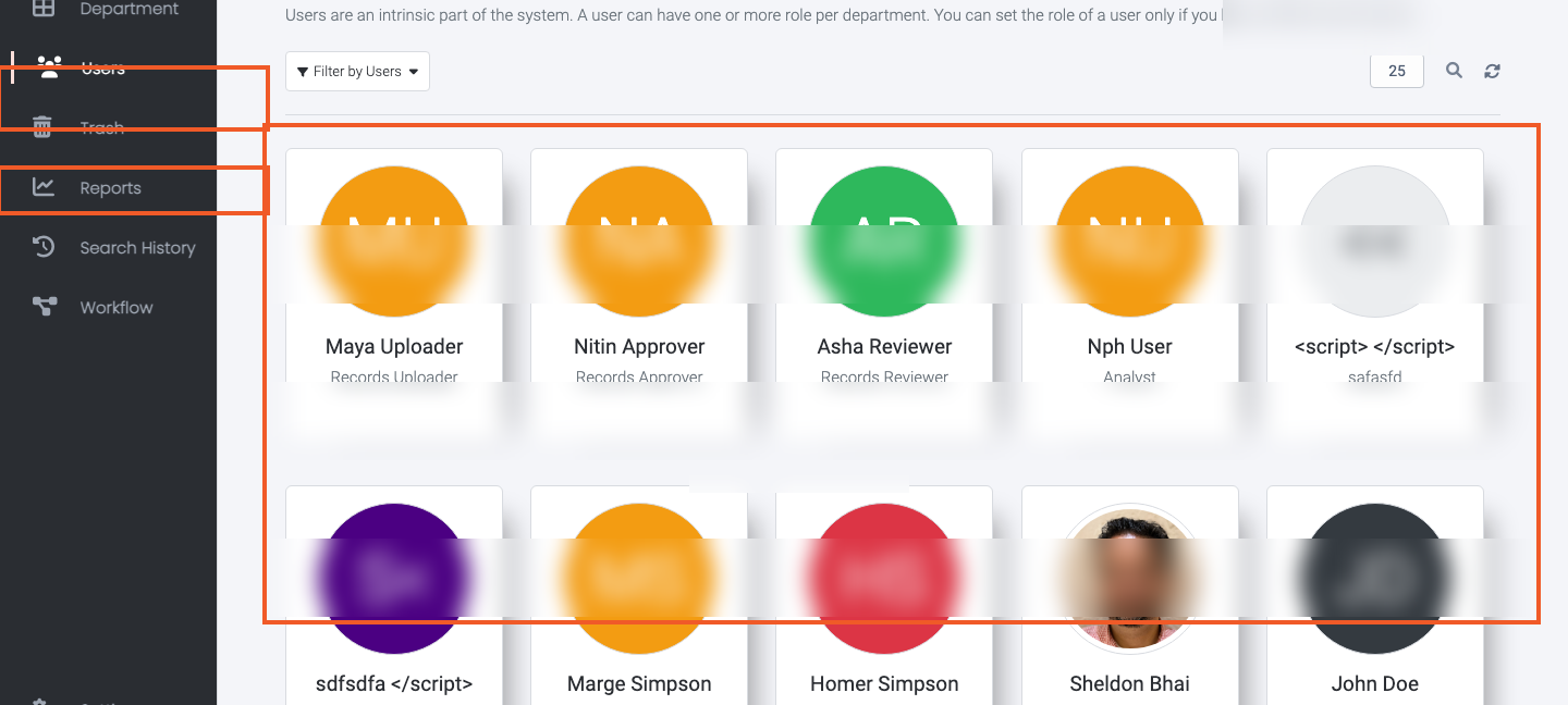 Users page with navigation and user cards