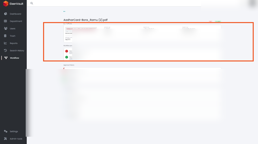 Workflow run detail with progress, approval history, and task timeline