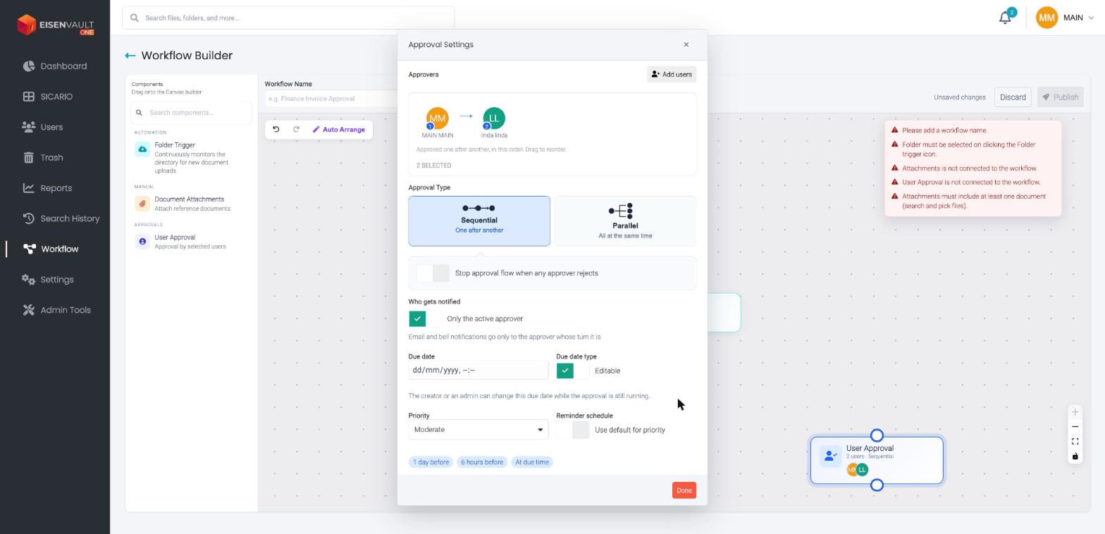 Approval Settings with Sequential selected