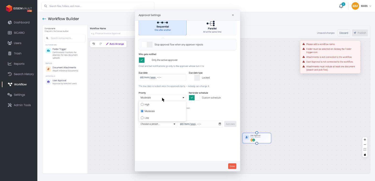 Priority options in Approval Settings