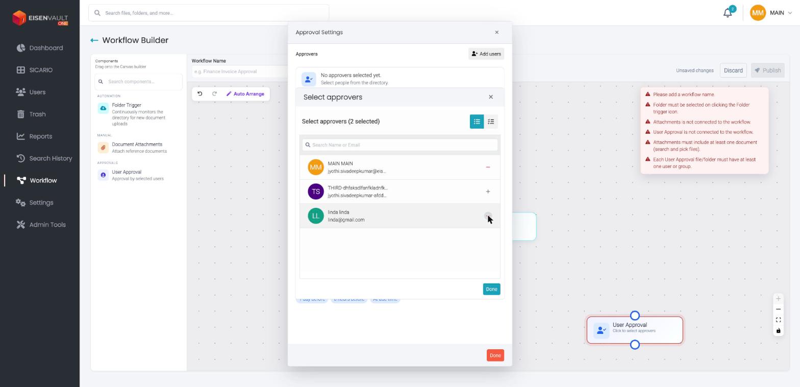 Select approvers dialog