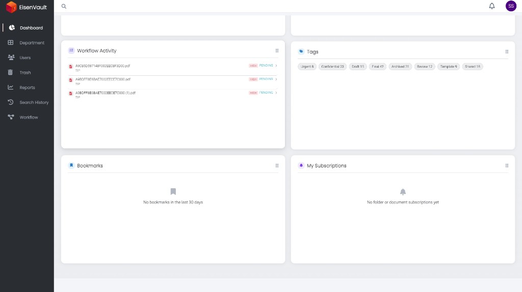 User dashboard Workflow Activity with pending approval tasks