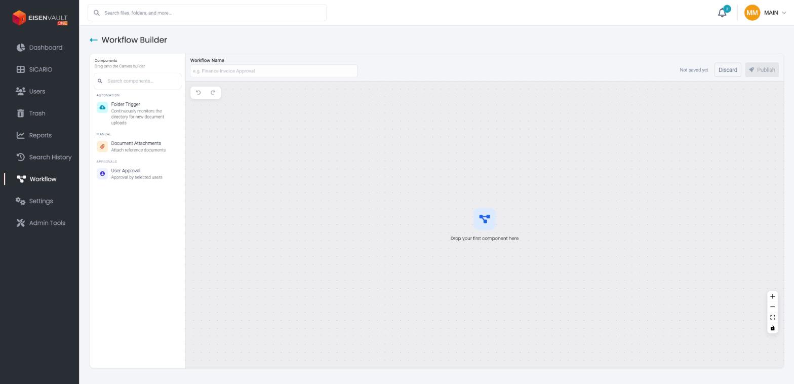 Workflow Builder canvas with the component list